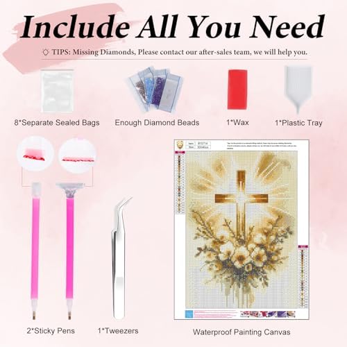 Yezavesu Christian Cross Diamond Art Kits for Adults Beginners 12x16 Inch | Cross Flowers Diamond Painting, DIY 5D Full Round Drill Gem Art, Stress Relief Craft Kits, Home Wall Decor Gift, 12x16 Inch