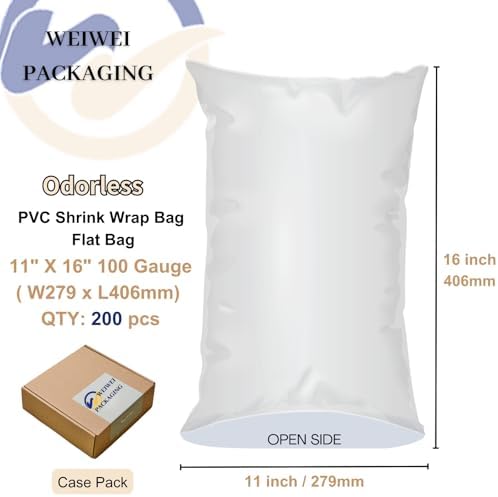Weiwei - 200PCS 11x16 inch Odorless PVC Heat Shrink Wrap Bags 100 Gauge