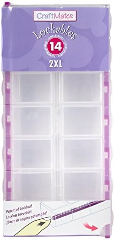 Craft Mates Bead Organizer and Plastic Storage Containers for Crafts, Buttons, Pins and More, 14 Locking Compartments, 2XL, Clear Lids