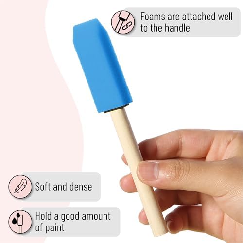 Bates- Foam Paint Brushes with Wood Handle, 1 Inch, 26 Pack, Blue, Sponge Brushes for Painting, Sponge Paint Brush