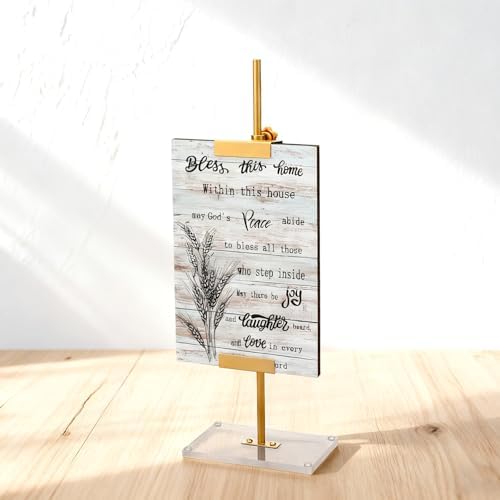 RattanView Adjustable Tabletop Easel Gold Picture Frame Holder Stand up to 16.5" H Metal Floating Picture Rack for Display Easel with Acrylic Base 16 x 5 Frame Holder Stand Table for Art Photo Signs
