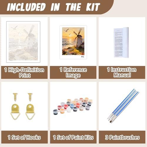 XTCIXAL Paint by Numbers Kit for Adults, Windmill, 16X20 Inch