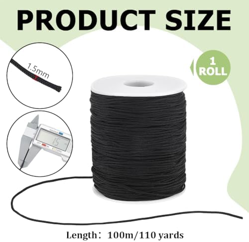 PH PandaHall 110 Yards 1.5mm Black Nylon Cord Wind Chime Cord Replacement Lift Shade Blind String for Windows Roman Rollers Repair Gardening Plant Waist Beading String for Bracelet Lanyard