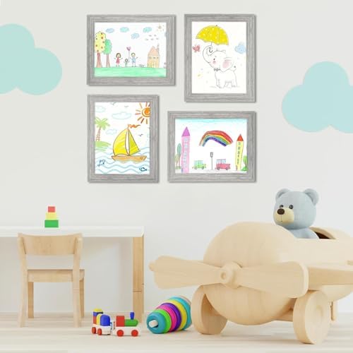 GULETHUN [2-Pack] Kids Art Frames, 9x12 Front Opening Kids Artwork Frames Changeable, Light Wooden Color Artwork Display Storage Frame for Wall, Holds 50 Pcs, for 3D Picture, Crafts, Children Drawing