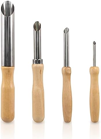 4 Pack Stainless Steel Circular Clay Hole Cutters, Wooden Handle Clay Tools for Drilling and Sculpture, Pottery Tools and Supplies