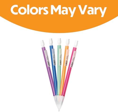 BIC Xtra-Sparkle Number 2 Mechanical Pencils, 24-Count Pack, 0.7mm Point | Colorful Sparkle Barrels, Multicolor Design, Ideal for School Supplies, Smudge-Resistant Lead, Medium Point, Erasers