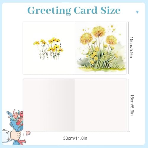 6pcs 5D DIY Diamond Painting Kit Greeting Card, Small Yellow Flower Diamond Handmade Greeting Card with Envelope, Holiday Gift Congratulations