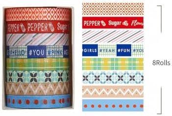 YUBBAEX 8 Rolls Basic Washi Tape Set Cute Pattern Masking Decorative Tapes for Arts, DIY Crafts, Journals, Planners, Scrapbooking, Wrapping (Travel Label)