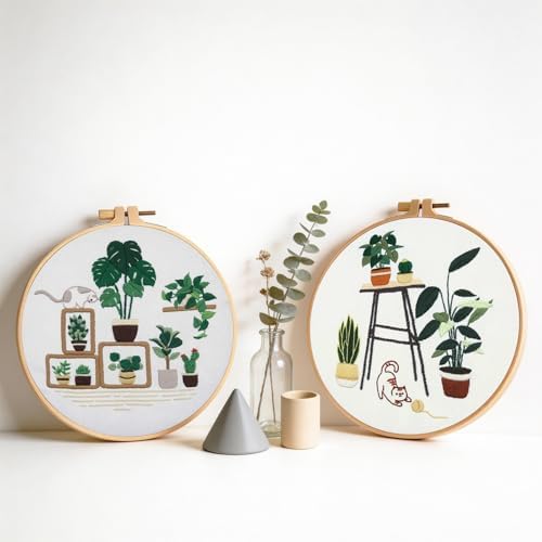 spicssa 2 PCS Embroidery Kit for Beginners, Hand Needlepoint Kits for Adults with Pre-Stamped Patterns, 7.8-Inch Hoop, Threads & Needles, Step by Step Instructions