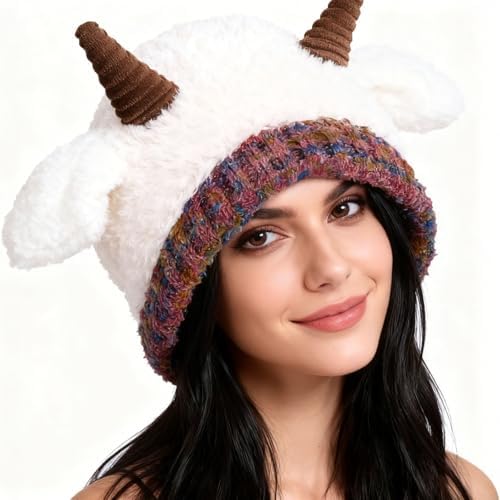 Animal Hat Cute Sheep Cap for Girls, Soft Lamb Beanie with Ear Flaps, Winter Headwear Cosplay Props Party Supplies