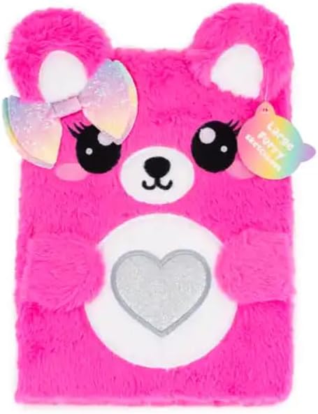 VOTUM Fuzzy Sketch Book: Personalized Artist Sketchbook: Sketching, Drawing and Creative Doodling. Notebook and Sketchbook to Draw and Journal (Bright Pink Bear)