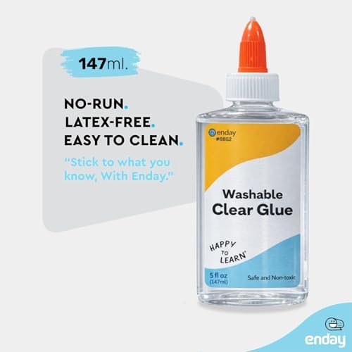 Enday Clear Glue 5oz (6 Pack) – Clear Craft Glue for Slime, Liquid Glue Bottles, Non-Toxic School Glue, White Glue Craft Adhesive, Bulk Glue for Kids, Classroom & Art Projects