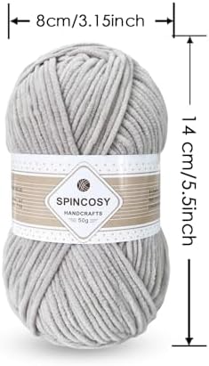 Skinny Chenille Yarn, 2 Pack of 50g/120 Yards Fluffy Soft Polyester Crochet Yarn Sutible for Colorful DIY Crafts Blankets Plush Dolls (Light Gray)