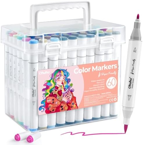 Ohuhu Adult Coloring Book Markers Paper-friendly Water-Based 60 Colors