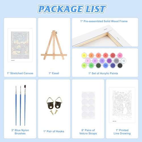 KEYIFA Paint by Numbers for Adults on Framed Canvas - with Wooden Easel, Starry Sky Painting by Number Kit for Beginners, DIY Black Cat Acrylic Paint-by-Number Kits for Home Wall Decor (8x12 inch)