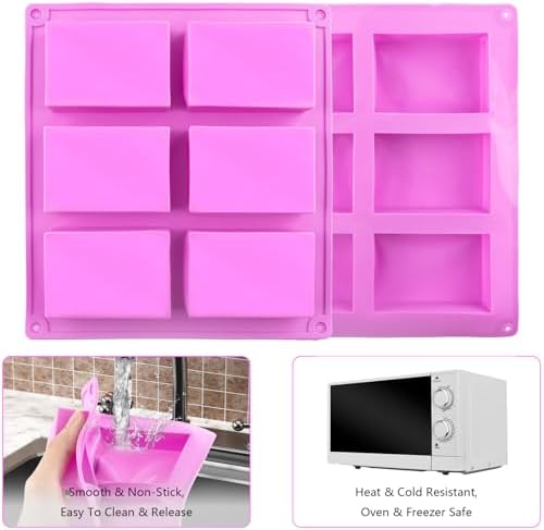10 Pack Silicone Soap Molds, 6 Cavities Rectangle Silicone Soap Mold, Great for Homemade Craft Soap Bar Mold, DIY Chocolate Molds, Cake Molds & Ice Cube Trays - Just Pop Out (Purple)