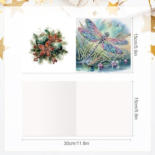 6 Pcs 5D Diamond Painting Greeting Cards Kits Dragonfly, Handmade Festival Greeting Cards with Envelopes DIY Diamond Art Crafts Birthday Cards Shimmer Design for Birthdays Holidays (30x15cm)