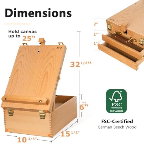 DJAR Adjustable Tabletop Sketchbox Easel for Painting, 3 Drawers Storage | Sturdy Beechwood Desktop Easel for Adults, Beginners and Artists, Portable Organizer for Painting, Sketching & Art supplies