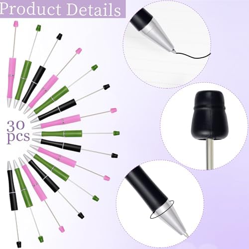30Pcs Halloween Beadable Pens Beaded Ballpoint Pens Bulk for DIY Green