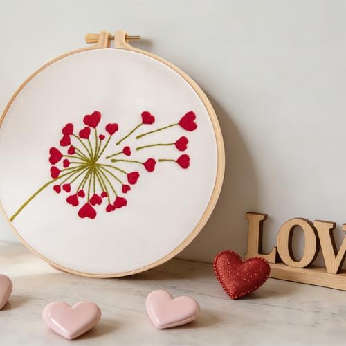 Lover Valentine's Embroidery Kits for Beginners Adults, Heart Shaped Hand Embroidery Kits, Cross Stitch Kits for Adult Anniversary Valentine's Gifts, Entire Set of Embroidery Supplies & Video Tutorial