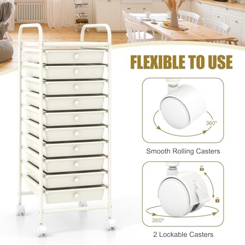 COSTWAY 10-Drawer Rolling Storage Cart, Utility Mobile Trolley