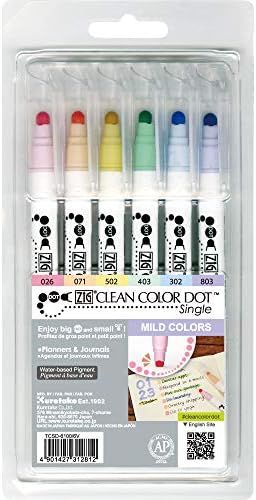 Kuretake CLEAN COLOR DOT Single Mild 6 colors set, Flexible dot tip marker, for Journals, Crafts, Illustration, Lettering, Planners, Made in Japan