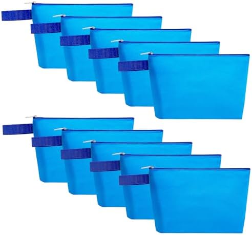 10 Pieces Cotton Canvas Makeup Bag with Bottom and Strap, Multi-Purpose Cosmetic Bag with Zipper Travel Toiletry Pouch, Blank DIY Craft Bag (Blue, XS)