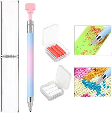 Diamond Painting Tools Self-Stick Drill Pens, Automatic Refillable Wax Pen Specialty Design with 6 Wax Replacement Diamonds Accessories for 5D DIY Painting Crafts Cross-Stitch