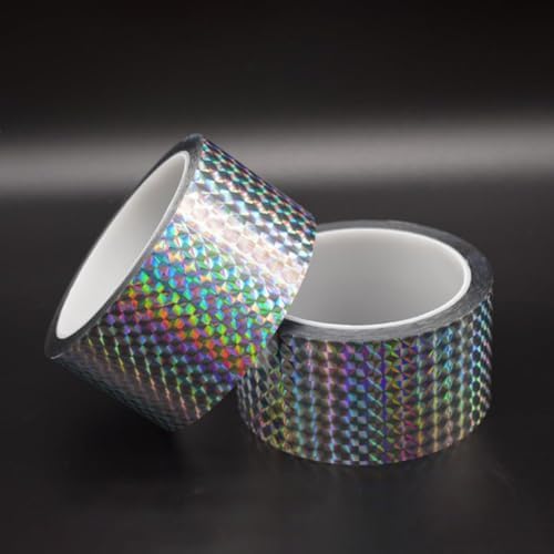 Self-Adhesive Holographic Reflective Tape Prism Tape Holographic Reflective Tape for Keep Birds Away, Craft Projects, DIY Art, Home, Daily Use (Silver, 1 Inch x 55 Yard)