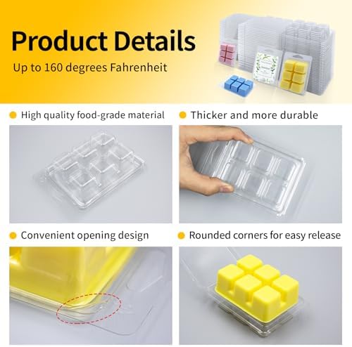 MGLIFEUL Wax Melt Container Clamshell Packaging Mold Box with Packaging Box | Plastic Clear Empty Wax Candle Melt Tart Packaging Cube Container Clamshell Mold Holder Organizer Empty Shape Bulk wth Lid
