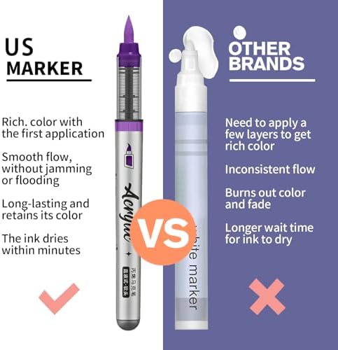 Purple Pink Acrylic Paint Pens,12 Color Paint Pen Markers,Brush Tip Paint Pens for Adult Painting Art Supplies