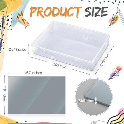 Nuanchu 1 Set Glass Oil Paint Palette, Airtight, 17 x 12.13 Inches, Grey | Handy Tempered Glass for Oil Painting, Moisture-proof lid Keep Paint Fresh, Portable Travel Outdoor, Leak-proof Airtight Seal