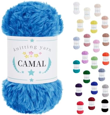 CAMAL Soft Faux Fur Yarn for Crocheting Blanket, 65 Yards Chunky Eyelash Yarn for Knitting Hats, 100 Grams Fuzzy Velvet Crochet Thread for Dolls, Earmuffs, Bags (Sky Blue)