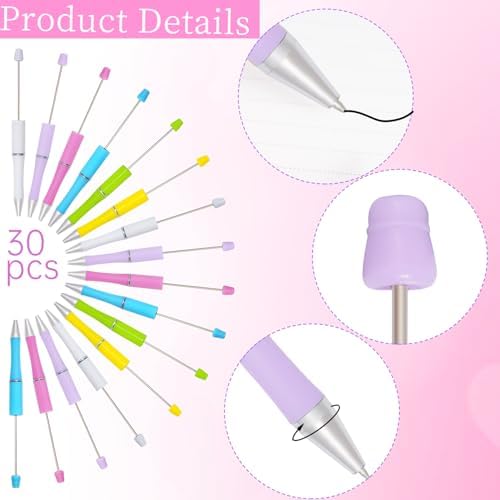 30Pcs Beadable Pens Beaded Ballpoint Pens Bulk for DIY Writing Easter