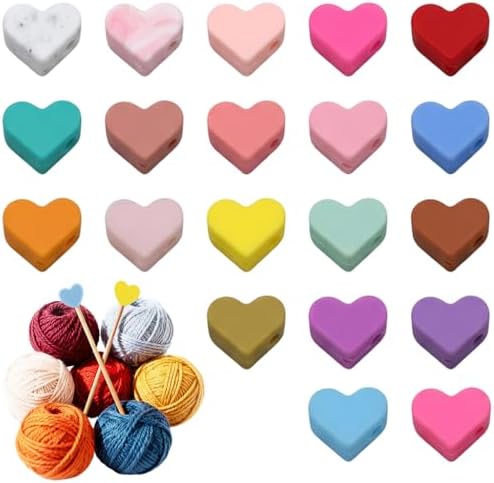 ZZXLLRO 20Pcs Heart Knitting Needle Stoppers Silicone Point Protectors Accessories Fit Size 2.5-13 (3mm-9mm) for All Different Needle Materials