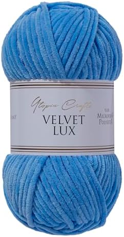 Velvet Lux Chenille Yarn for Crocheting and Knitting, 2 Pack Bulk Chunky Yarn, Super Soft Velvet Yarn for Amigurumi, Baby Blankets & Home Decor — 100g/120yds per Skein (Sky Blue)