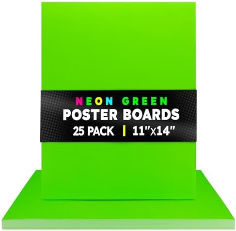 Hygloss Medium Poster Board 11x14 - 25 Neon Green Single Color Bulk Pack - 10 Pt. Thickness Colored Poster Board Paper for Projects, Signs, Displays - Posterboard Multipack 11" x 14"