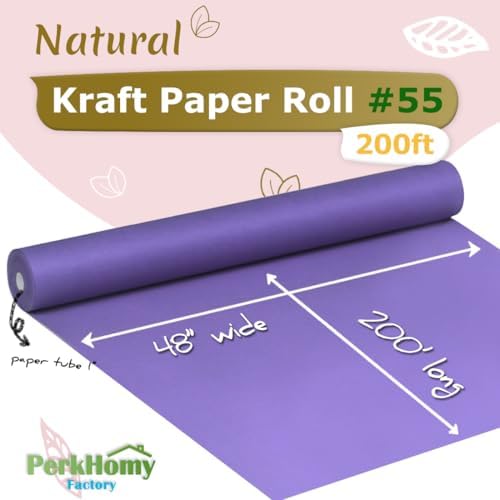 PerkHomy 48" x 2,400" (200') Purple Kraft Paper Roll for Craft Bulletin Board Paper Art Table Covering Crafting Gift Wrapping Bouquet Packing Parcel 80GSM 55LB (Purple, 48" x 200')