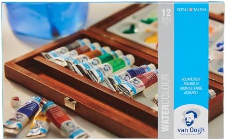 Vangogh Watercolor Paint Set, Wood Box, 12-Tube + 3 Accessories