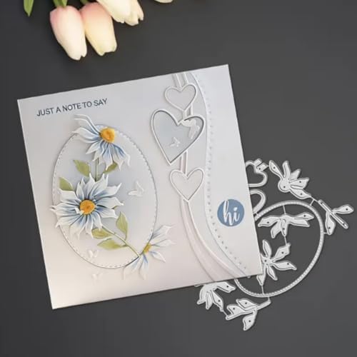 Scrapbooking Die-Cuts for Card Making, Christmas Metal Cutting Dies, Paper Craft Punch Template, Background Embossing Stencils, DIY Album Décor (Heart Bouquet Round Frame-14x9.8cm)