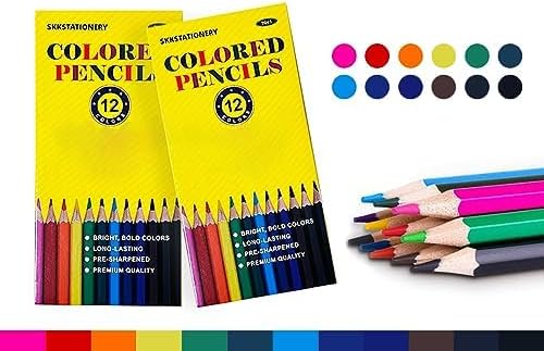 SKKSTATIONERY Colored Pencils, 144Pcs, 12 Colors | Pre-sharpened, Bulk Back to School Supplies, For Teachers, 12pcs/box