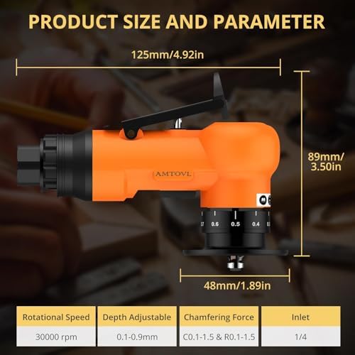 AMTOVL Pneumatic Chamfering Tool, Mini Air Chamfer Tool W/ 10C & 10R Blades | Chamfer Tool with 10 C-Angle & 10 R-Angle Blades, 45° 30000 RPM Chamfering Tool for Metal and Wood with 1/4" Air Inlet