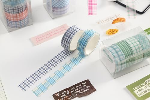 Colorful Plaid Washi Tape Set 16 Rolls Basic Grid Decorative Masking Tapes for Arts, DIY Crafts, Journals, Planners, Scrapbook, Wrapping (Classic Check)