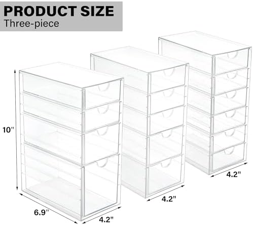 Prsildan 15 Drawers Teacher Toolbox Acrylic Containers, Set of 3