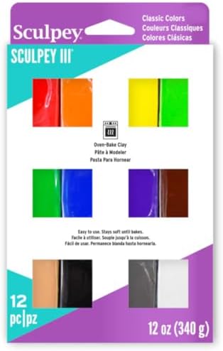 Sculpey Oven-Bake Clay, Sculpey III Classic Assortment, 12 Bars/Set, 3 Sets | Polymer Clay, 12 Colors, 1 oz. Bars, Perfect for Jewelry, Home Decor, and General Crafting, Class Pack, 36 Bars of Clay Total