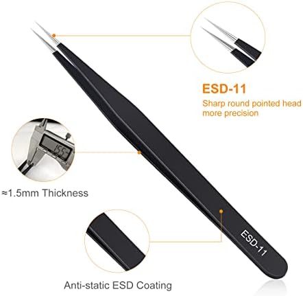 kaverme 3PCS Precision Tweezers Set, Upgraded Anti-Static Stainless Steel | Tweezers for Electronics, Soldering, Laboratory Work, Jewelry-Making, Model, Craft