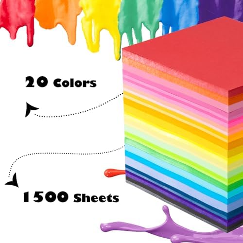 Umikk 1500 Sheets Origami Paper 6x6 Inch , 20 Colors Origami Paper Bulk | Colorful Origami Kit for Kids Ages 8-12, Double Sided Same Color Square Paper for DIY Arts & Crafts School Projects