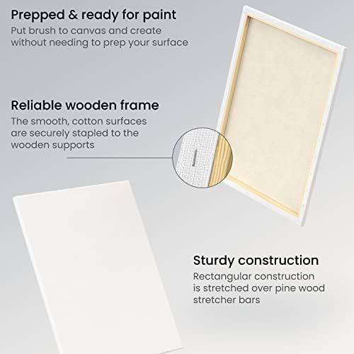 ARTEZA Stretched Canvas for Painting, 16 x 20 in, Pack of 6, Pre-Primed White Canvases for Acrylic, Oil, Gouache, Tempera, and Mixed Media | 100% Cotton Surface, 0.62 in Profile, Pinewood Bars, Acid-Free Acrylic Titanium Gesso, For Acrylic, Oil, Gouach...