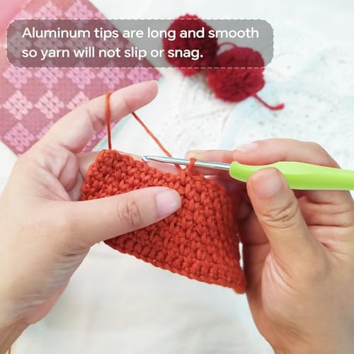 2mm Crochet Hook, Ergonomic Crochet Hooks with Soft Rubber Handle and Smooth Glide Head - Lightweight Aluminum Needles for Beginners, Arthritis, Yarn Projects, Long Crafting Sessions (2.0 mm)