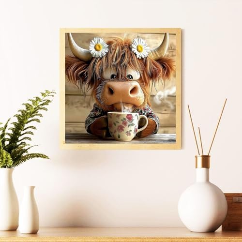Highland Cow Diamond Art Kits for Adults, Diamond Painting Kits 14x14 Inch | Diamond Painting Kits for Adults Beginners, Gem Art, 5D Full Drill, DIY Arts and Crafts for Gift Home or Decor